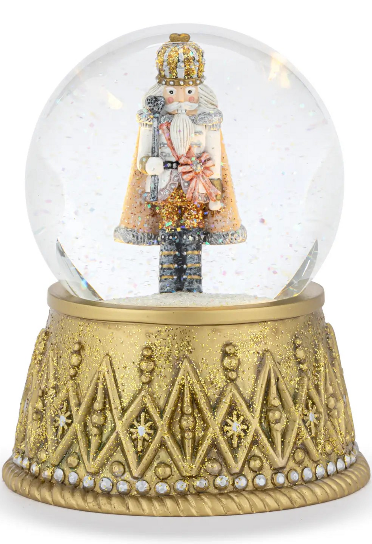 Nutcracker Lit Silver and Gold Snow Globe