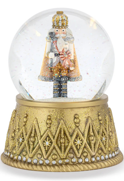 Nutcracker Lit Silver and Gold Snow Globe