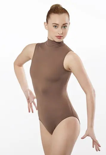 Mock Neck Sleeveless Leotard - Chocolate