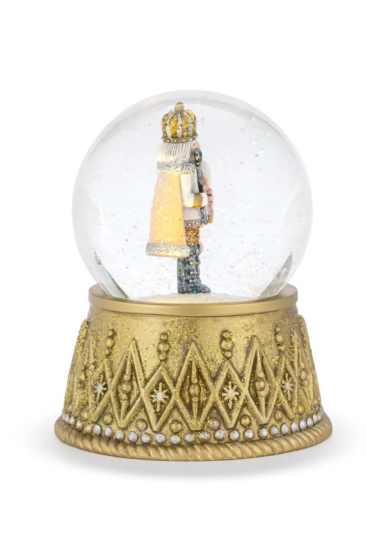 Nutcracker Lit Silver and Gold Snow Globe